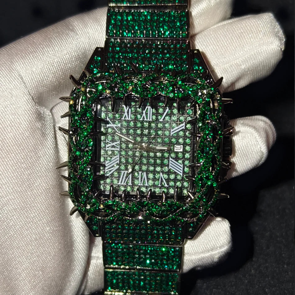 VVS Luxe Crown Bezels Square Mossinte Watch